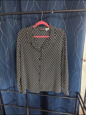 Notations Black and White Geometric Button-Down Shirt